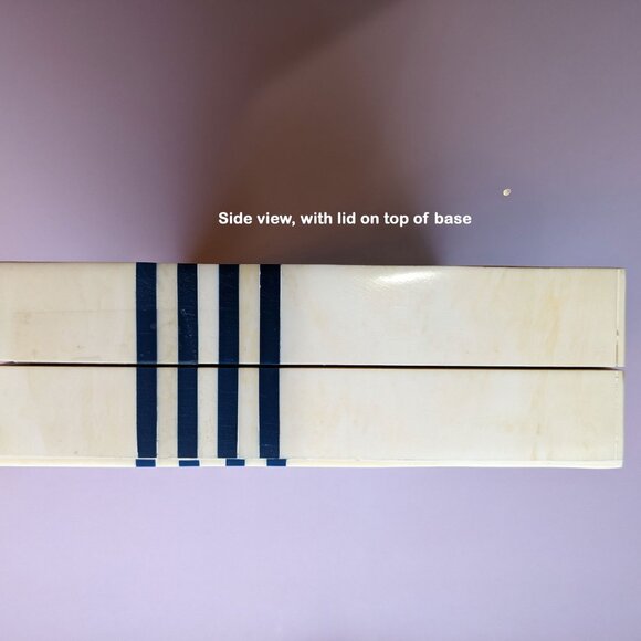 C Wonder Trinket / Jewelry Box, Inlay beige & blue stripe design, 9 x 6  x 2" - Picture 10 of 17